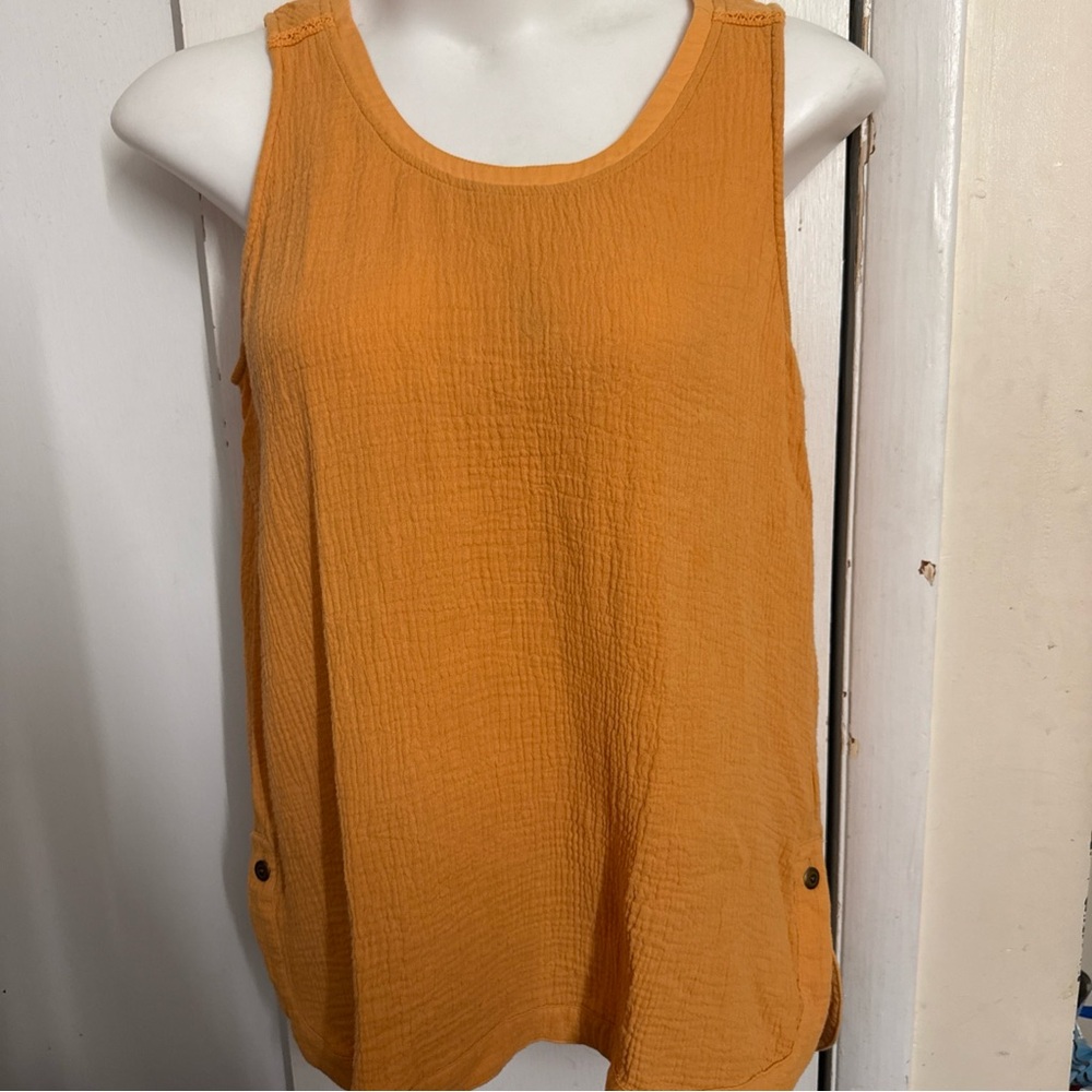 Soft Surroundings Womens Cotton Gauze Beach Bound Tank Top Mustard Yellow Size L